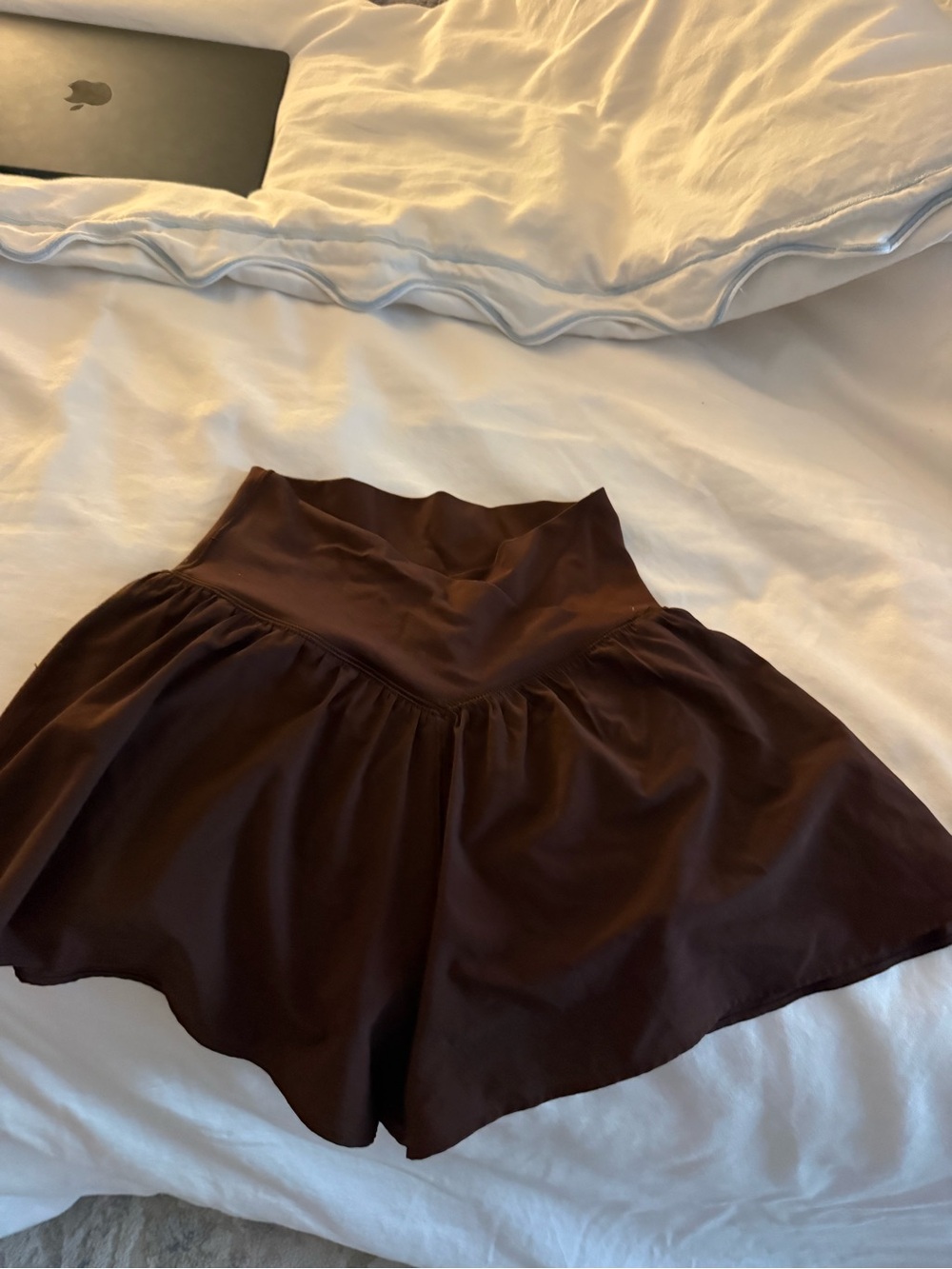 High-Waist Flared Skirt Shorts — Dark Brown AERIE